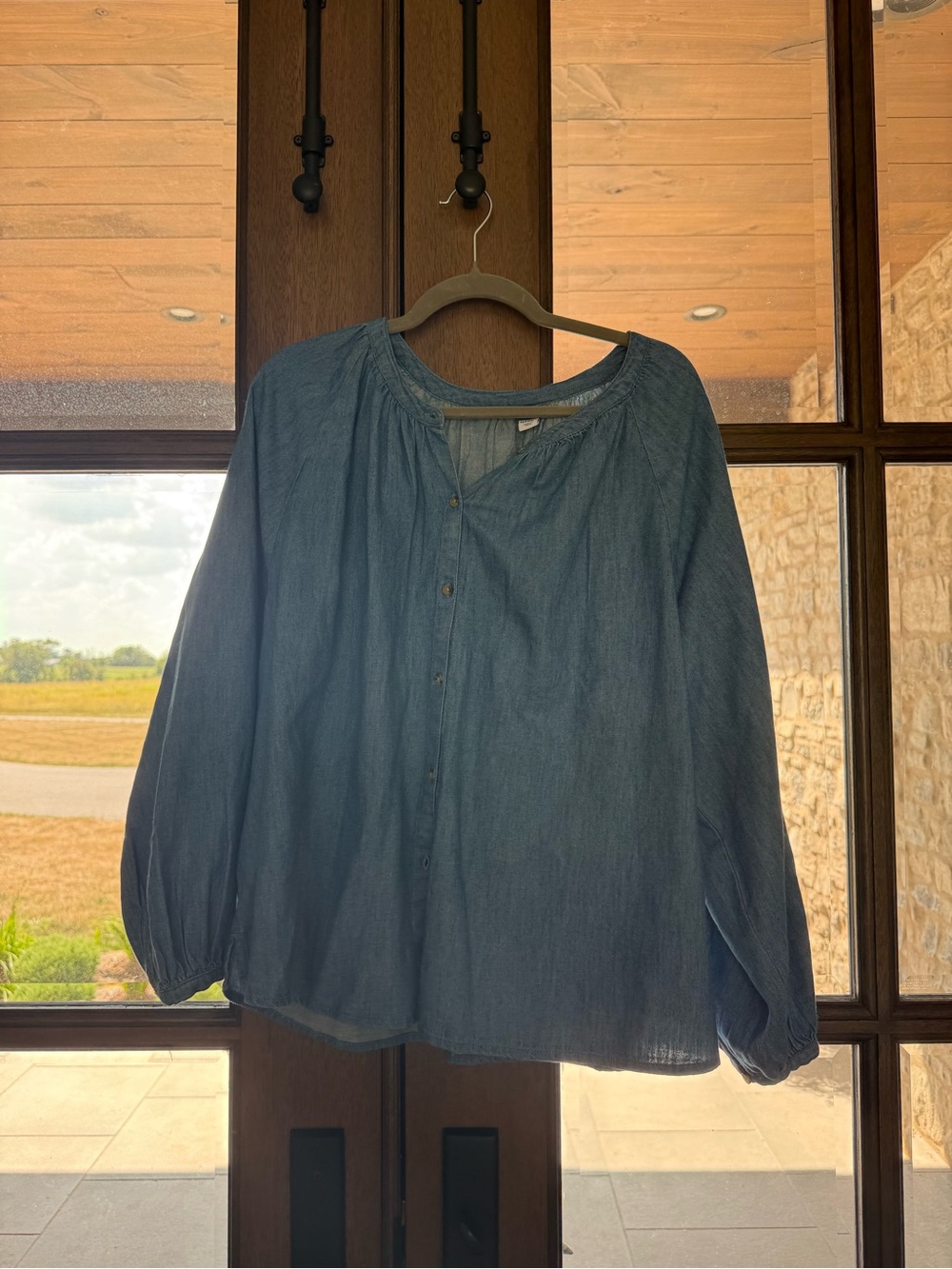 Old Navy Chambray Button-Front Peasant Blouse - Denim Blue